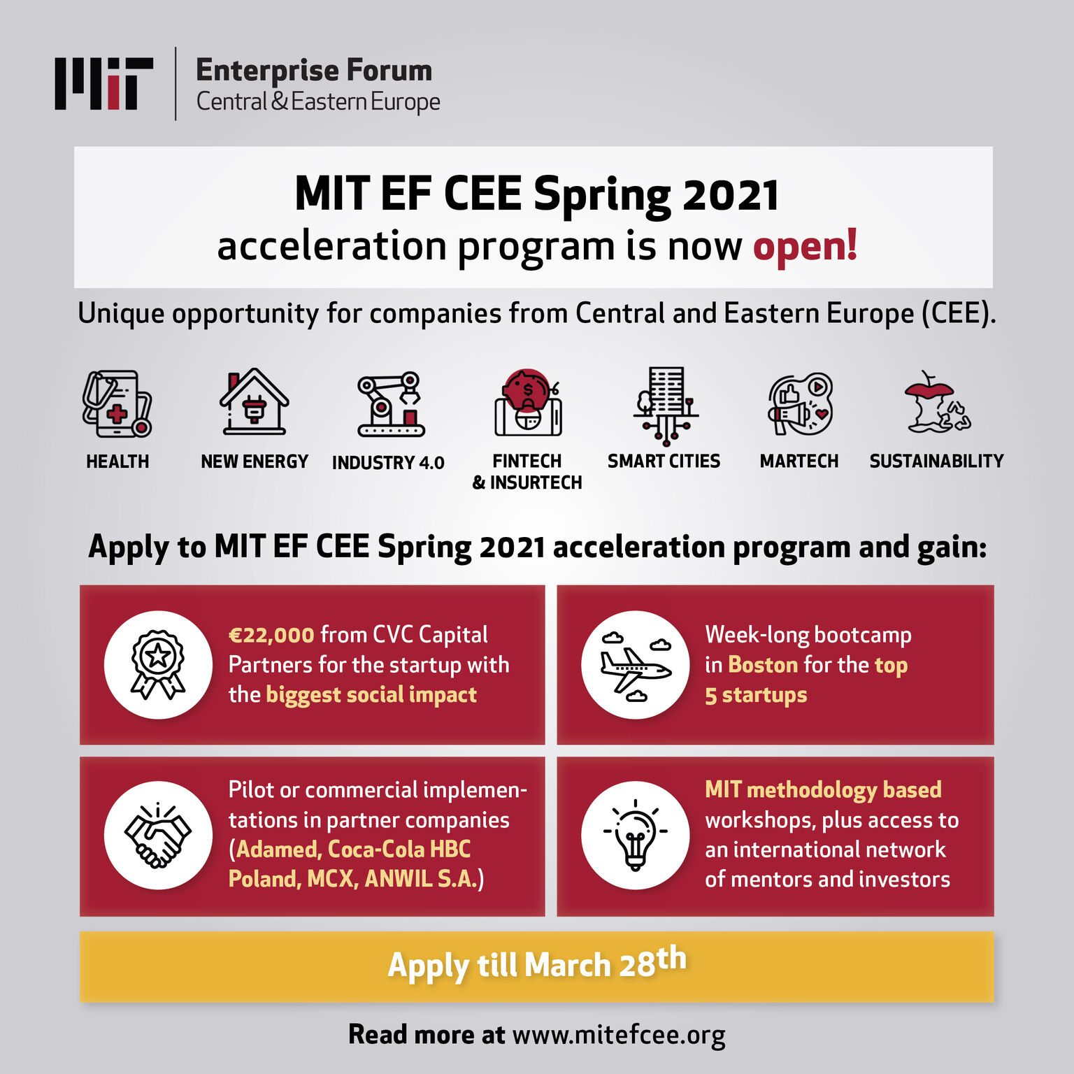 grafika promująca MIT EF CEE Spring 2021 acceleration program is now open