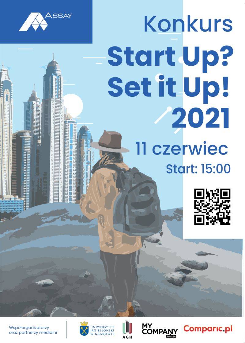 Plakat konkursu Start up? Set it Up! 2021 - start spotkania 11 czerwca g. 15